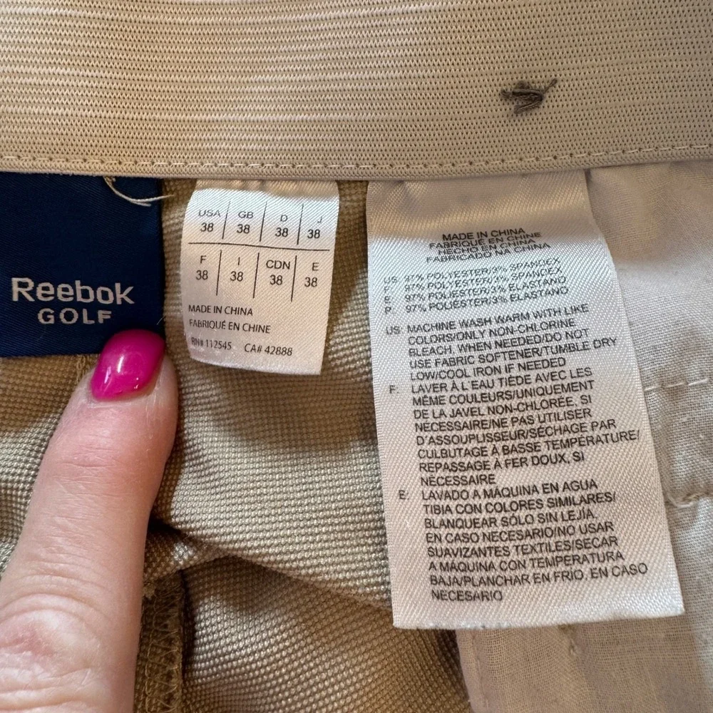Reebok Golf Men Shorts Size 38 Tan Pleated Performance Stretch‎ Pockets Casual